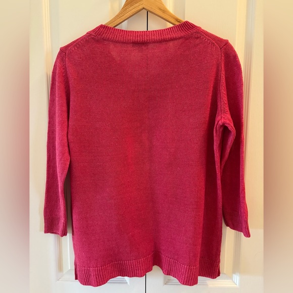 Talbots 100% linen Vibrant Pink V-Neck Sweater(L) - Picture 4 of 6